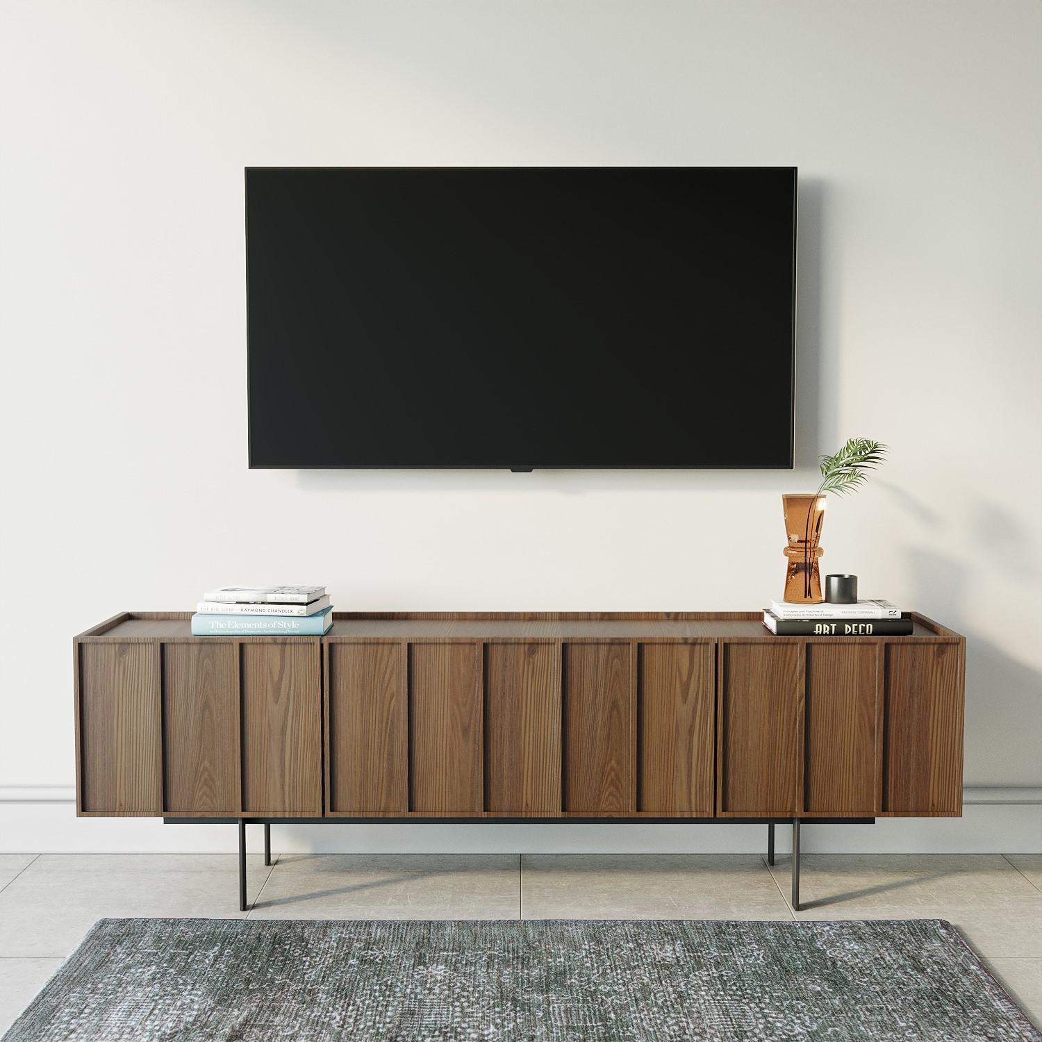 Read more about Wide walnut tv stand with storage tvs up to 70 helmer